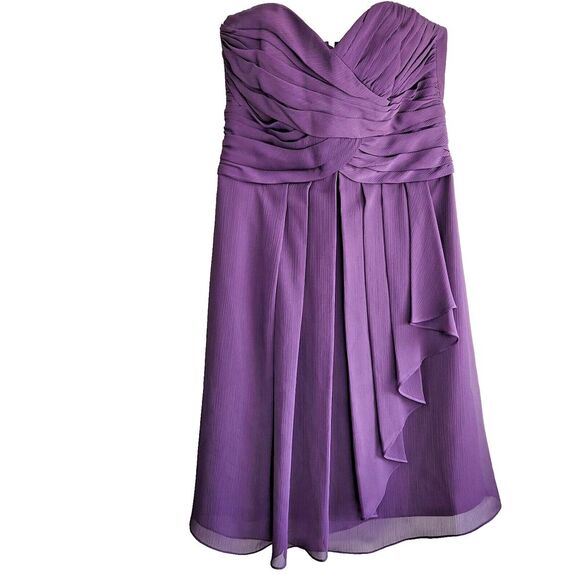 Davids Bridal Sz 6 Short Crinkle Chiffon Dress Front Cascade Style F14847 Purple - Picture 1 of 7
